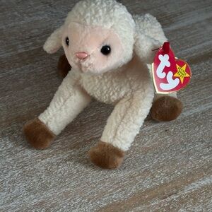 Ty Cream and Brown Lamb Plush Beanie “Ewey”